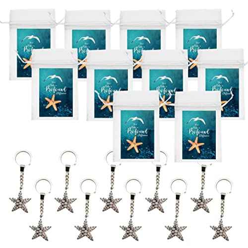 Smiling Wisdom - 10 Bulk Starfish Story Appreciation Gift Sets (30 Pcs Total) Inspire Uplift Team Staff Employees Students Volunteers - Profound Difference - Teal Cards - Hollow Starfish Keychain