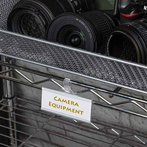 Pack of 100 - Plastic Wire Shelf Label Holder, Sign and Ticket Holder, Easy Clip Design with Tight Snap Lock Closure. Height, 1-1/4" X Width, 3" | "100 Label Inserts Included"