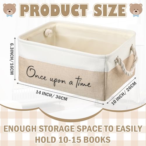 Marsui Once Upon a Time Book Storage Basket - White & Brown, 14x10x6.3 inches, 1 Pack