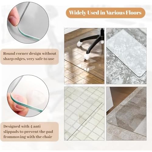 [Tempered Glass] 30" x 48" Glass Chair Mat, 1/5" Thick Office Chair Mat for Carpet or Hardwood Floor, Heavy Duty Hard Chair Mats with Round Corner and Polished Edge, Carpeted Floor Protector