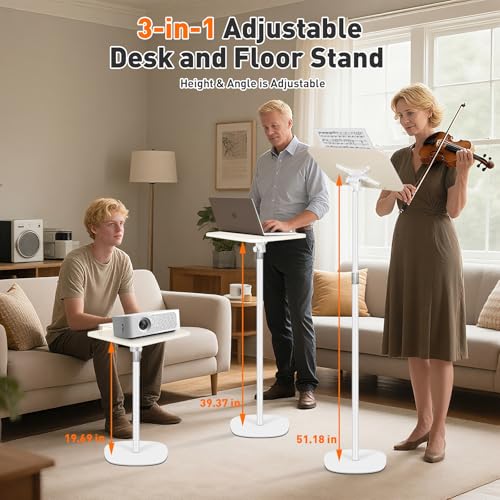TNNOP Creamy White 19–51in Adjustable Floor Book Stand with 12.6x10.4in Tray, Page Clips