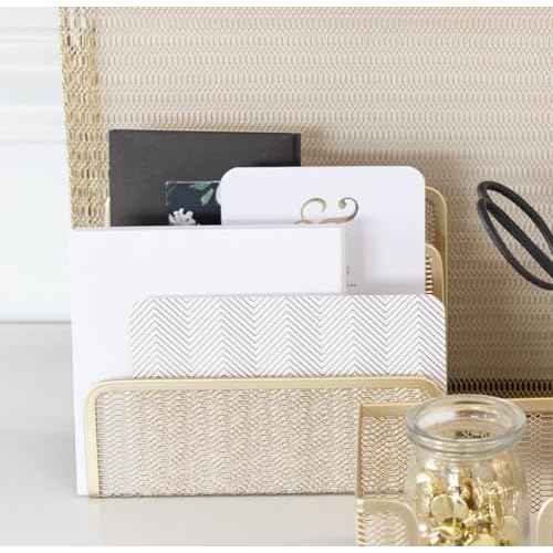 BLU MONACO Gold Mail Organizer for Desk - Mail Holder Countertop - Gold Metal Mesh Letter Sorter & Envelope Holder