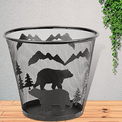 BestGiftEver Wastebaskets with Black Bear and Mountain Scenery Design - Rustic Cabin Lodge Decor