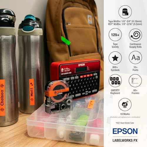 LABELWORKS Epson LW-K200PX-RDB Portable QWERTY Keyboard Label Maker for Home & Hobbies ? Craft, Organize, and Personalize - Red Black Printer