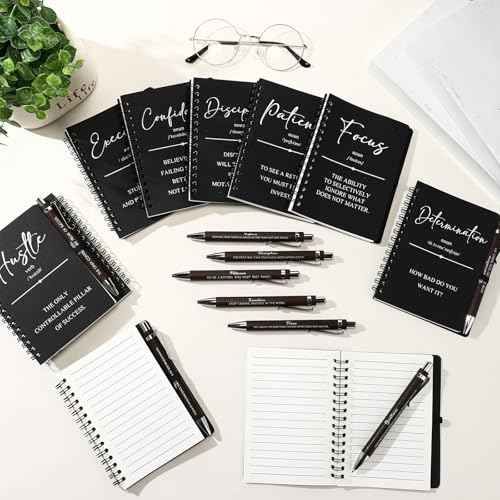 TecUnite 30 Sets Inspirational Spiral Notebooks Bulk with Motivational Bamboo Ballpoint Pens Thank You Gift Notepad Journal Employee Appreciation Gifts for Medical Assistant Staff Team Teacher (Black)