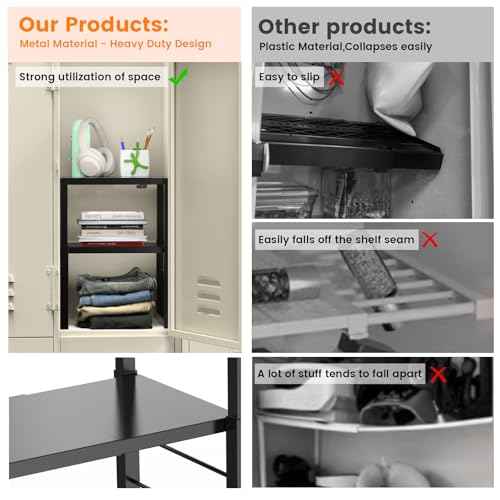 Locker Organizer Shelf, Metal Adjustable Width and Height, Ideal Locker for School, Office, and Gym Lockers, Extends Locker Storage Organization, Black