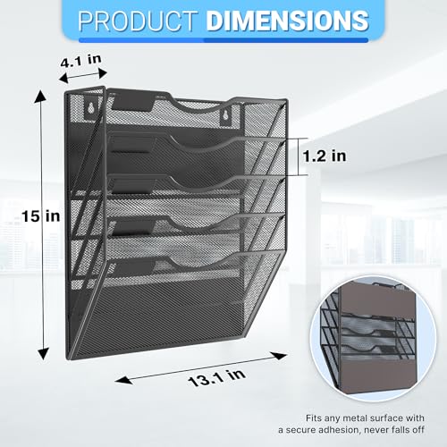 Gawerk 5 Tier Magnetic Wall File Holder - Office & Home Document Organizer