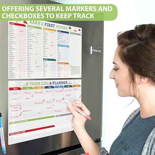 Set of 2 Baby First Foods Tracker Fridge Magnet, Nutrition Poster, Daily Food Log Meal Planner Checklist, 101 Foods Before 1 Checklist Magnet, Dry Erase Whiteboard for Refrigerator