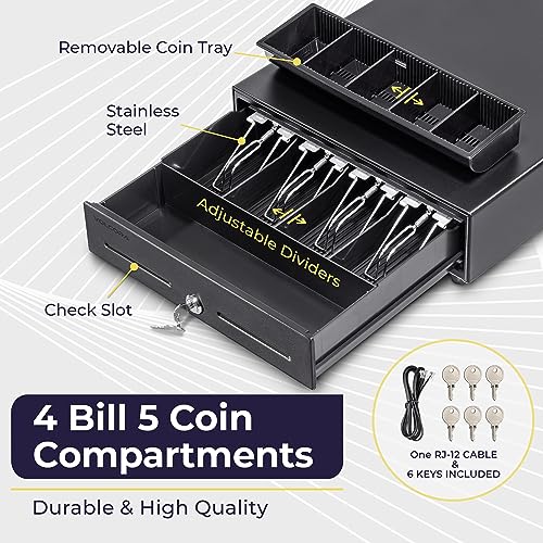 Volcora 13-Inch Electronic Cash Register Drawer Black with 4 Bill & 5 Coin Trays
