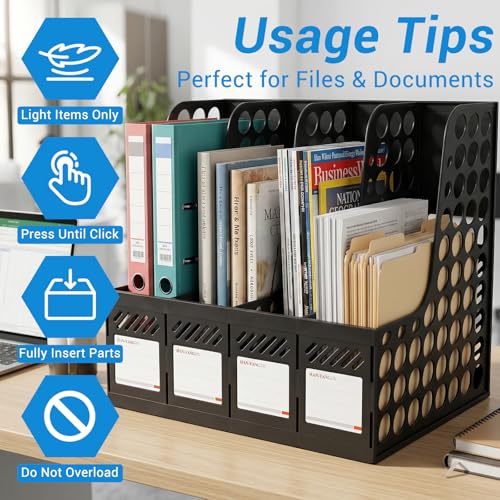 Ysenchan Black Plastic Magazine File Holder & Desk Organizer - 4 Compartments