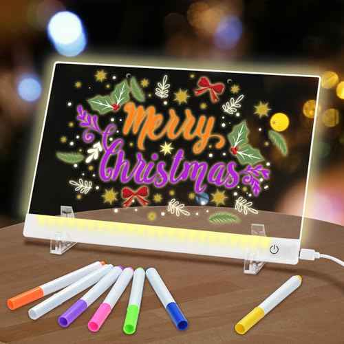 Led Note Board with 6 Colors, 11.8X7.9in Acrylic Dry Erase Boards with Light, 4 Modes &Touch Control Led Writing Board with 7 Marker Pen, Light-Up Drawing Boards with Stand for Office