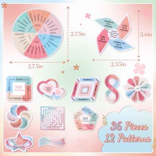 36Pcs Calm Stickers for Anxiety Sensory Stickers 2 Textured Reusable Breathing Mindfulness Textured Fidget Stickers for Office & Classroom Desk, Anxiety Relief for Adults & Kids