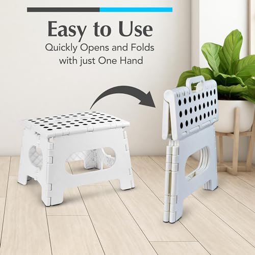 White Handy Laundry Folding Step Stool 8 Inch, Non-Slip, Supports 300 lbs