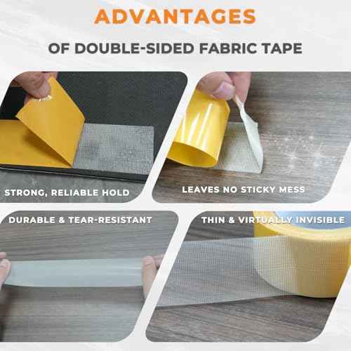 SWRT Double Sided Fabric Tape, 1" & 2" x 33FT Combo Roll, Heavy Duty Clear Tape with Strong Adhesion, No Residue, for Carpet, Fabric, Clothes, Crafts, Book, Outdoor & Indoor Use