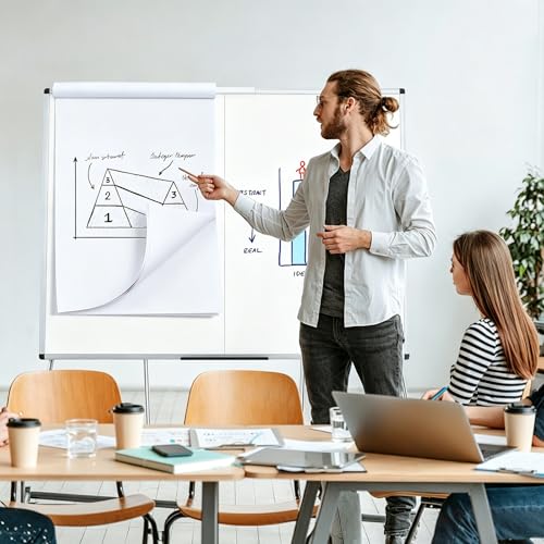 VIZ-PRO Magnetic Whiteboard Easel Foldable 48x36 Inches, Adjustable Stand