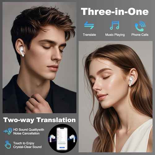 AI Language Translation Wireless Earbuds,3-in-1 Real-Time Translator Earbud 144 Languages & Accents with LCD Smart Touch Screen,Bluetooth 5.4 Translation Headphones Device for Travel/Business/Learning