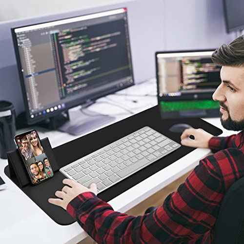 Wireless Charging Mouse Pad with Phone Holder Gaming Mousepad Desk Mat 15W Qi Fast Charging Pad Ultra-Smooth Surface Non-Slip Extended Premium Black Computer Keyboard Mat for MacBook PC Laptop