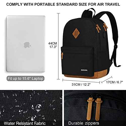 SUPACOOL Casual Laptop Backpack, Lunch bag, Pencil bag, School backpack with USB Port for Men and Women, Bookbag for Boys and Girls, Backpack Set(3PCS Black)
