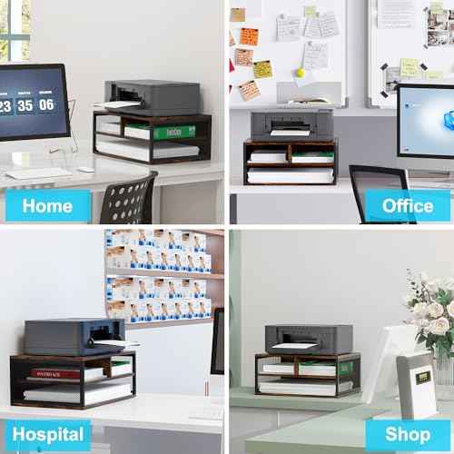 Desktop Printer Stand with Storage, Paper Organzier Shelf Printer Table Desk for Home Office, Antique Brown