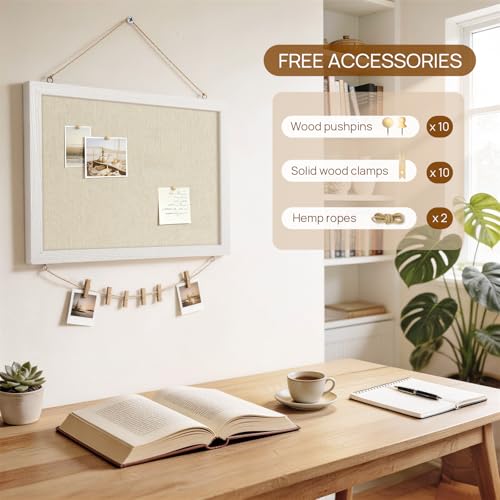 Dollar Boss White 16x12 Inch Double-Sided Bulletin Board with Linen & Wood Frame