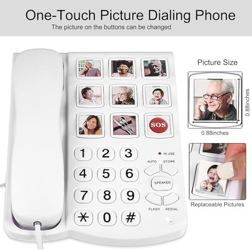 Corded Phones for Seniors - 9 One-Touch Memory Speed Dialing Desktop Landline Telephone for Office, Front Desk, Home, Hotel