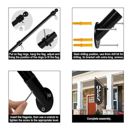 Open Wall-Mounted Flag, Double-Sided Open Flag with Pole and Mounting Kit, Three-ply Hanging Open Signs for Business Flags Vintage Style (Black-B, 27")