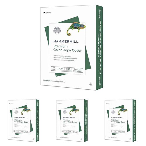 Hammermill Cardstock, Premium Color Copy, 60 lb, 8.5 x 11-4 Pack (250 Sheets) - 100 Bright, Made in the USA Card Stock, 122549R, White