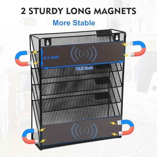 EASEPRES Magnetic File Organizer Mesh 6-Tier, Hanging Wall Mount File Organizer Vertical Holder Rack for Office Home, Black