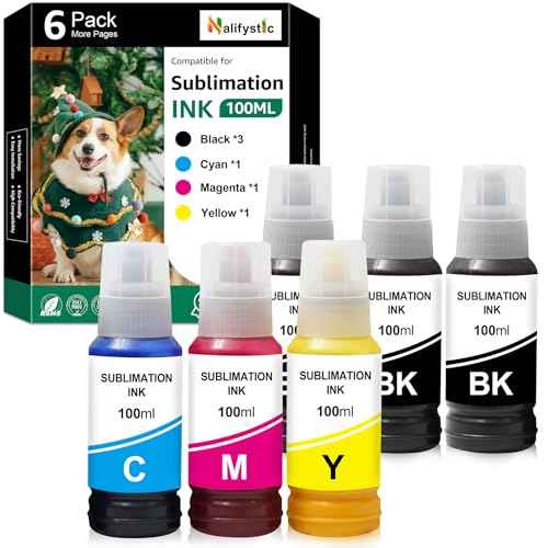 Remanufactured Sublimation Ink Refilled Bottles 6Pack 600ML Compatible for ET2400 ET2720 ET2760 ET2750 ET4800 ET-2800 ET-2850 WF-7720 Inkjet Printers Heat Press Transfer on Mugs, Polyester Shirts etc