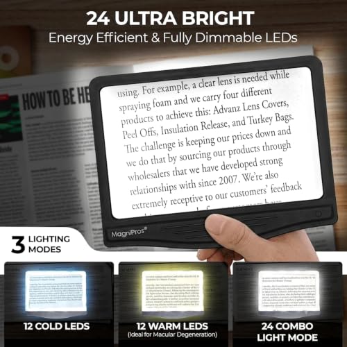 MagniPros 5X LED Page Magnifying Glass with Detachable Stand - Jet Black