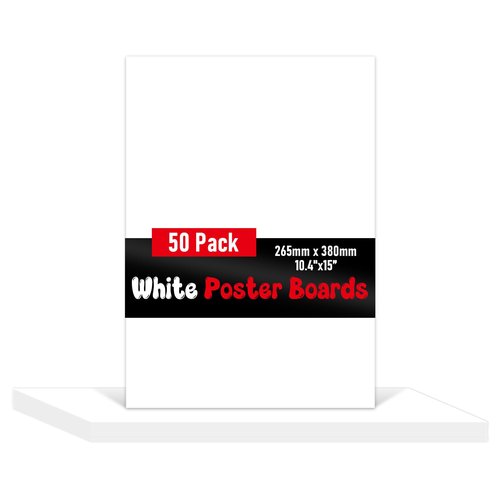 50 Pack White Poster Board Bulk, 10.4 x 15 Inches Thick White Poster Paper Heavyweight Card Paper for Projects, Art Displays, Presentations & Crafts - Premium BrightWhite Surface