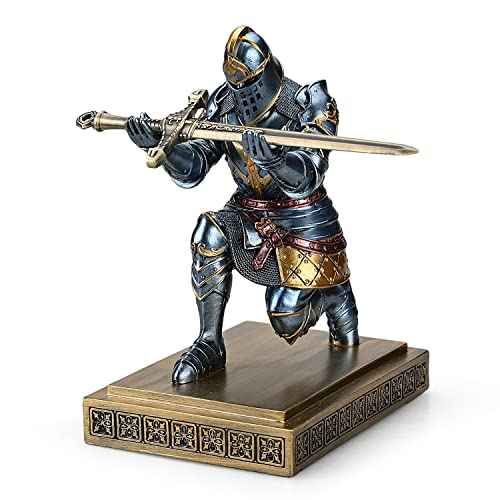 King's Guard Knight Pen Holder Pen Stand Desk Organizers and Accessories Resin Pencil Holder as Gift for Office and Home (Blue)