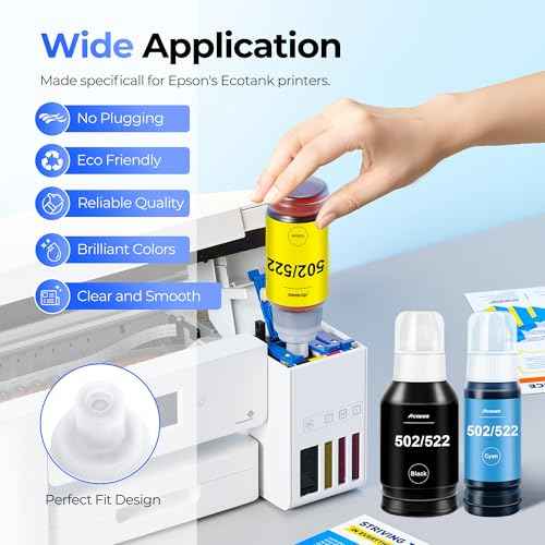 T502 502 Ink Refill Bottles ET-2850 ET-3850 Replacement for Epson 502 Ink Refill Bottles 4 Pack Compatible for Ecotank ET 2850 ET 3850 ET-4760 ET-2760 ET-3830 ET 15000 ET 4850 ET-3843 2750 Printer