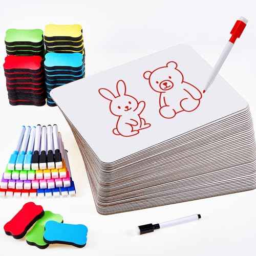 Henoyso 48 Set Double Sided Dry Erase Boards, Back to School Supplies for Classroom Office,8.3 x 11.2 Inch Small Whiteboard with Erasers and Markers, White Lapboards Bulk for Students Teachers