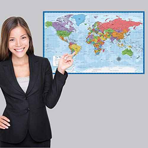 Laminated World Map & US Map Poster Set - 18" x 29" - Wall Chart Maps of the World & United States - Made in the USA - (LAMINATED, 18" x 29")
