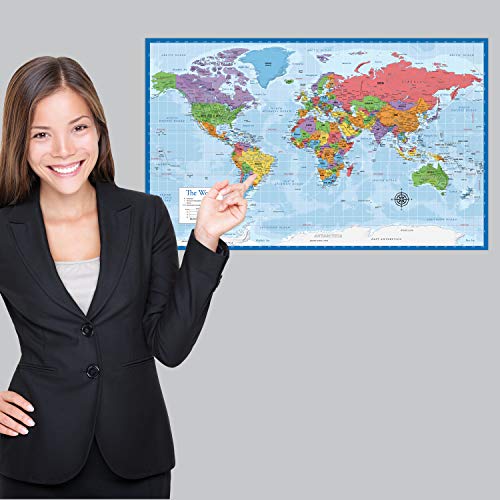 Palace Learning Blue Laminated World Map Poster - 18x29 Wall Chart