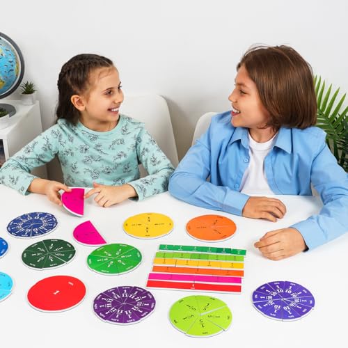 166 PCS Simply Magic Magnetic Fraction Tiles & Fraction Circles with Percentages - Fraction & Percent Strips & Bars, Fraction Manipulatives Class Set, Teaching Learning Fractions, Math Manipulatives