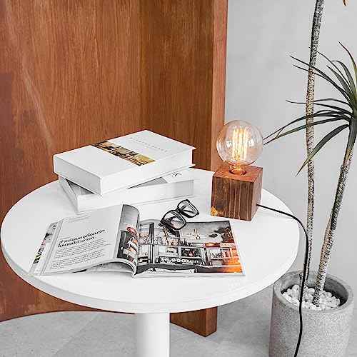 Cubic Handmade Edison Lamp with Wood Base Holder, Industrial Minimal Desk Lamp with Brass Dimmer, Dimmable Decorative Lamp for Home Lighting Decor, Housewarming Gift, Light Brown