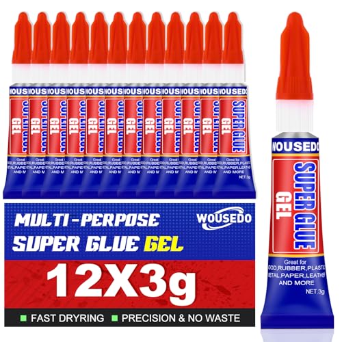 WOUSEDO 12-Pack Super Glue Gel - Quick Dry Thick Adhesive for All Materials