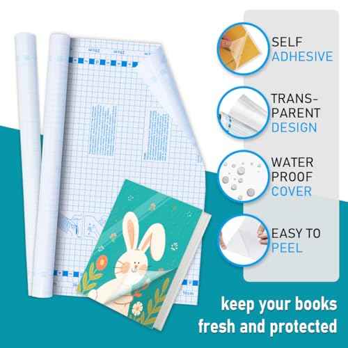 Chell 2 Pack Clear Contact Paper Roll for Books, 17.5in x 5ft Clear Self Adhesive Book Cover Paper Protector