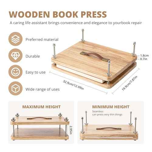 Wooden Book Press - 14.7x11.4 Large Craft Press with Comfort Grip Handle & Non-Slip Round Foot Pads, Ideal for Bookbinding, Scrapbooking, and DIY Projects