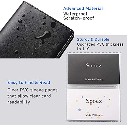 Sooez Leather Business Card Holder Organizer Black Classic Style, Fits 240 Cards