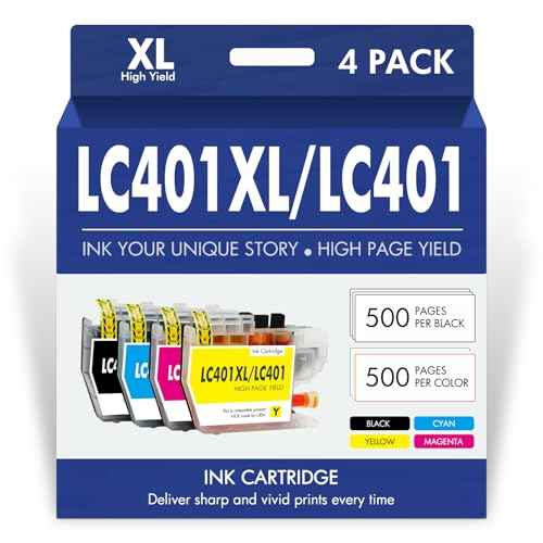 LC401XL LC401 MFC-J1010DW Ink Cartridges for Brother Printer LC 401 401XL for MFC-J1010DW MFC-J1170DW MFC-J1012DW MFC-J1800DW MFC J1010DW - 4 Pack High Yields Black Cyan Magenta Yellow