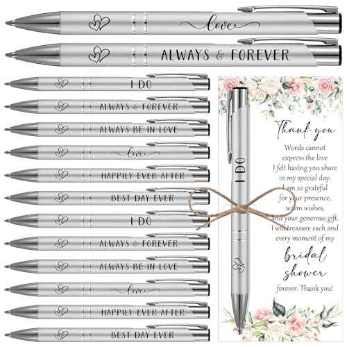 50 Sets Bridal Shower Favors for Guests Wedding Pens Bulk with Thank You Cards Bridal Shower Retractable Ballpoint Pen for Guest Gifts Game Prizes Wedding Souvenirs
