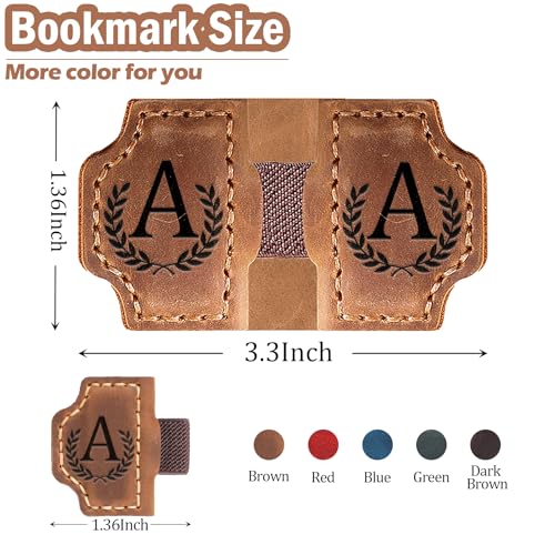 Bygone Mark Bookmark with Pen Holder, 26 Letters Name Initial Personalized Magnetic Bookmarks, Leather Book Mark for Men Women, Travelers Accessories, Teachers Readers Book Lovers Gifts (Red, A)