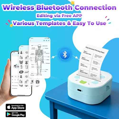 Mini Sticker Printer PrintPods, Portable Bluetooth Sticker Maker Machine with 3 Rolls Paper, D21 Thermal Inkless Photo Printer, Impresora Port?til for Phone DIY Photos Study Notes Journal Kids Gift