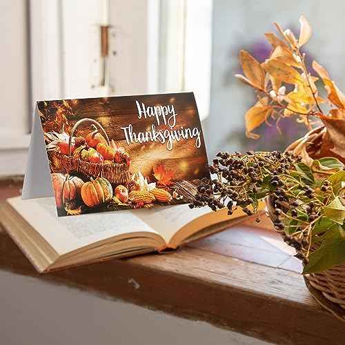 120 Pack Thanksgiving Greeting Cards with Envelope Bulk 4 x 6 Inch Happy Fall Pumpkin Holiday Family Card and 120 Pack Blank Envelope 24 Pcs Turkey Harvest Sticker Friendsgiving Religious Party Supply