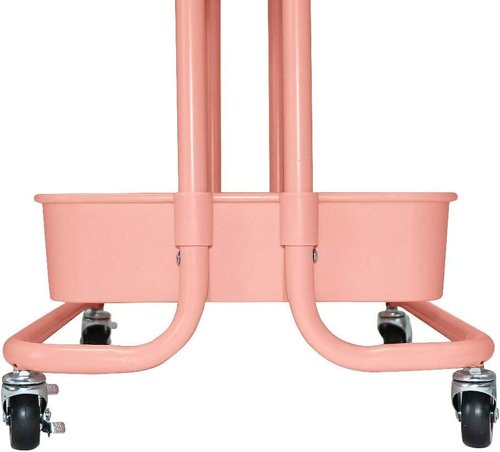 3 Tier Rolling Cart with Table Top, Pink Office School Supplies Carts with Hanging Cups and Hooks, Multi-Functional Storage Trolley, Metal Frame with Plasitc Trays Mobile Cart with Wheels