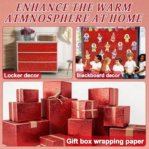 Deep Red Glitter Bulletin Board Paper Roll for Decorations & Crafts