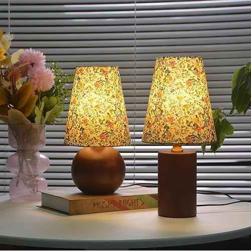 Retro Classic Desk Lamp Bohemian Style, Fabric Lampshade and Wooden Lampholder, Retro Country Style Traditional Bedside Table Lamp, Children's Tenant Hall Office Dormitory Desk